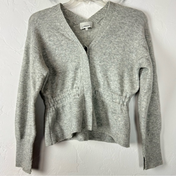3.1 Phillip Lim Cardigan Sweater‎ Heather Marled Light Grey Wool Ruffle Hem Knit - Picture 1 of 9
